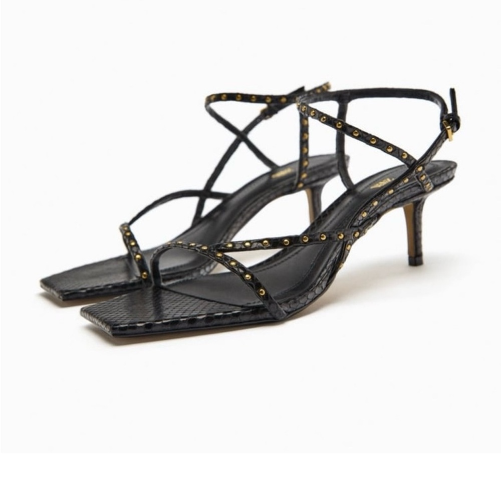 Zara Black Studded Strappy Heels